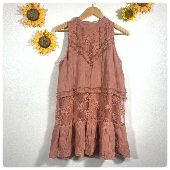 Altar’d State Rose Blush Sleeveless Embroidered Boho Dress Cotton Dress Size L - Picture 1 of 8